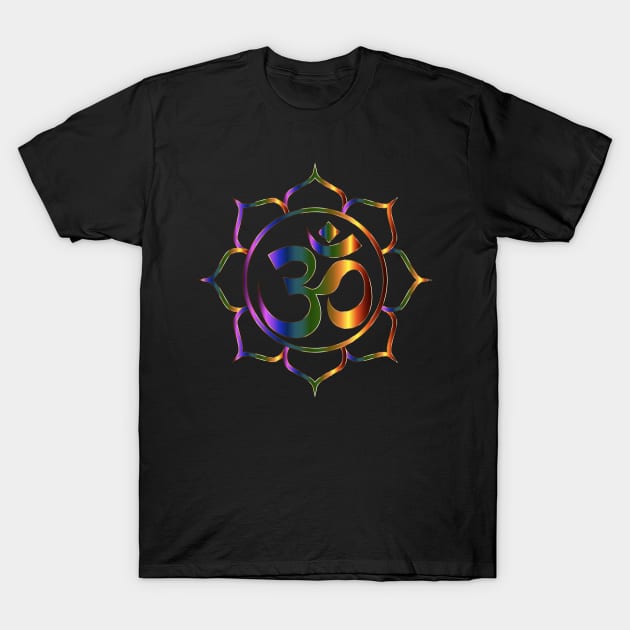 Bronze Reflective Lotus Flower Om Aum Symbol Sign T-Shirt by Sanu Designs